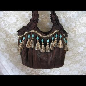 Fringed Boho Bag Dark Brown Tassled Bag, Hippie Bohemian Clothing
